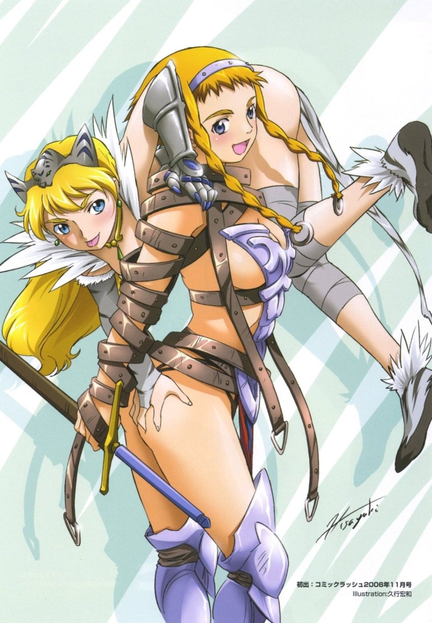 leina, exiled warrior leina, elina, and captain of the royal guard elina (queen's blade) drawn by hisayuki_hirokazu