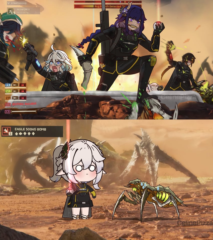 raiden shogun, furina, yae miko, nahida, zhongli, and 2 more (genshin impact and 1 more) drawn by celinepizza