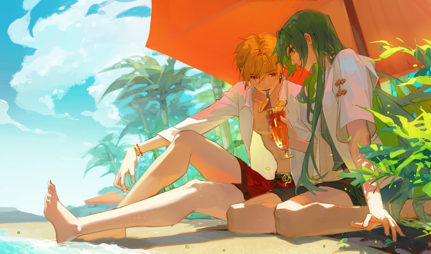 gilgamesh and enkidu (fate and 1 more) drawn by genren_jiu_qu
