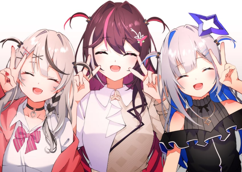 sakamata chloe, amane kanata, and azki (hololive) drawn by satsuki_(pixiv_742410)
