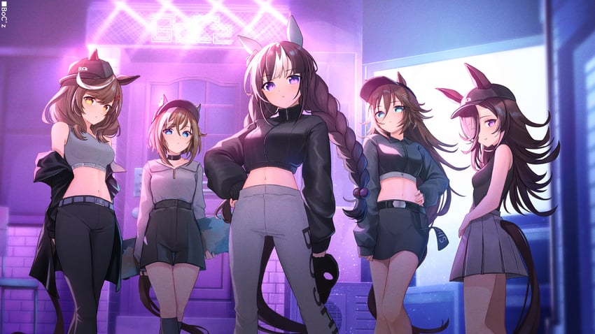 rice shower, matikane tannhauser, cheval grand, mr. c.b., and hokko tarumae (umamusume) drawn by katuko_deluxe
