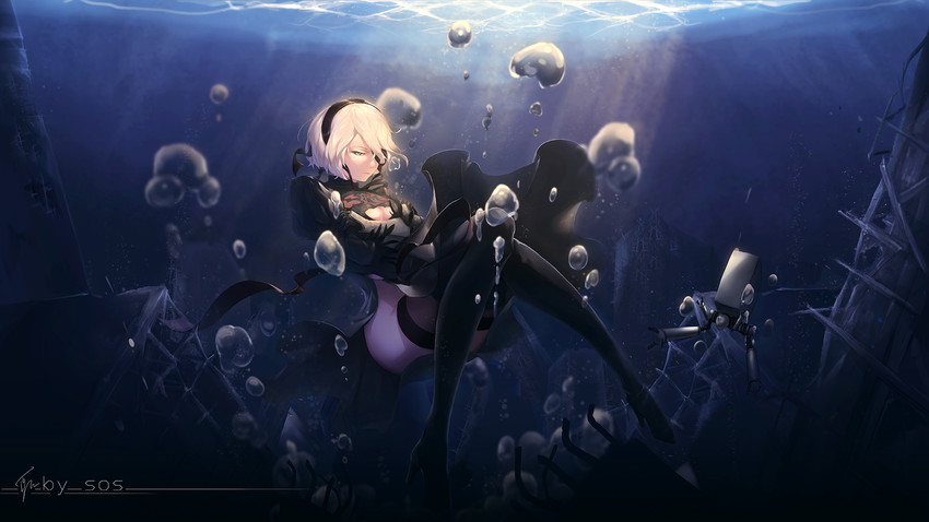 2b and pod (nier and 1 more) drawn by sos_(406491521)