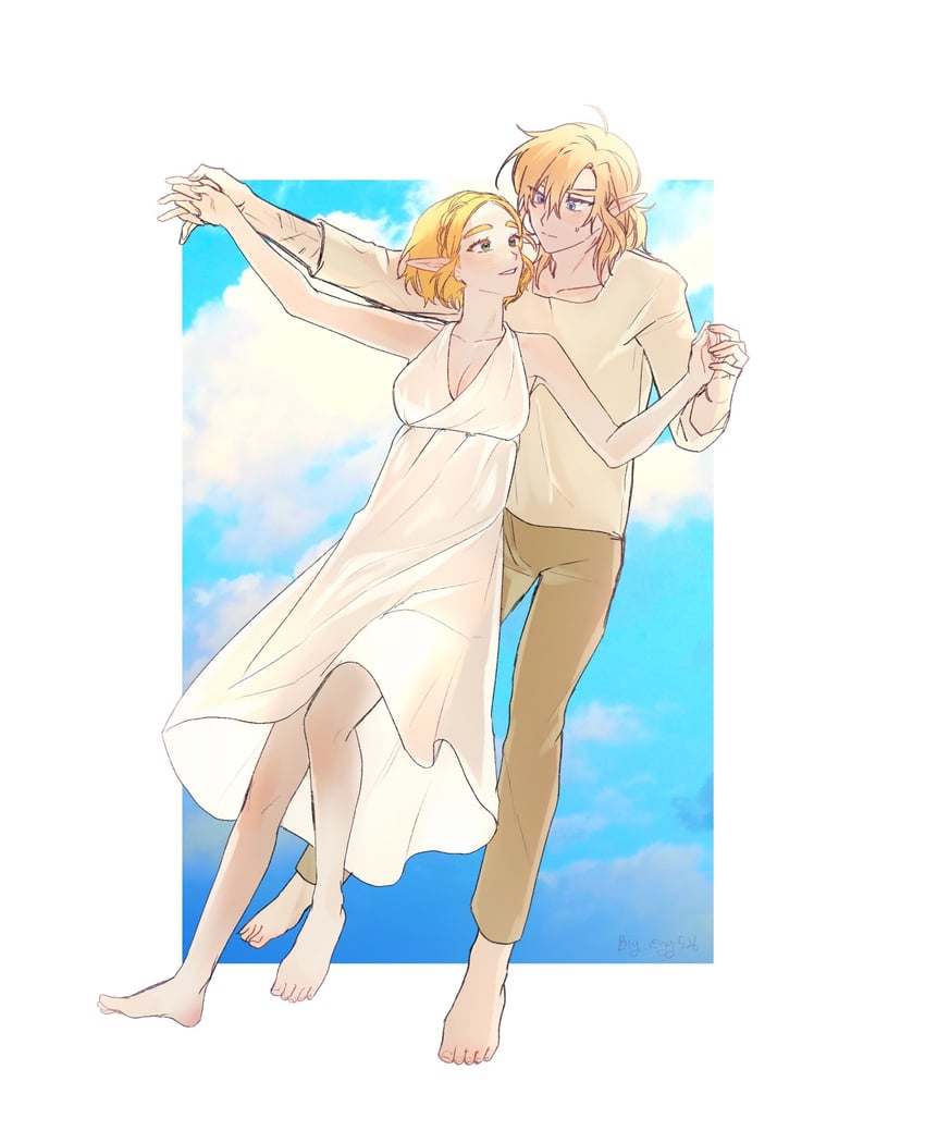 link and princess zelda (the legend of zelda and 1 more) drawn by big_egg526