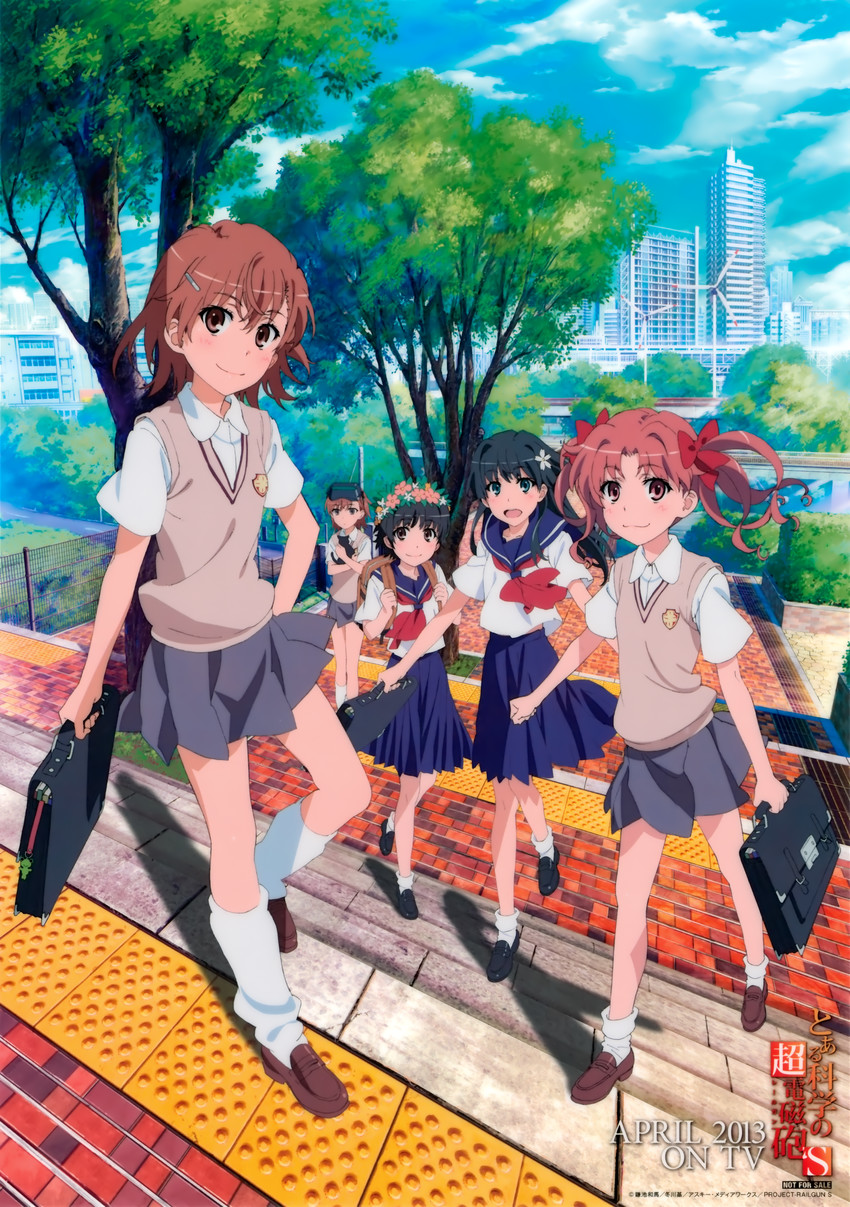 misaka mikoto, shirai kuroko, saten ruiko, uiharu kazari, gekota, and 2 more (toaru majutsu no index and 1 more) drawn by tanaka_yuuichi