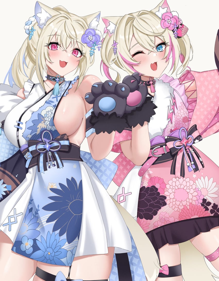 fuwawa abyssgard and mococo abyssgard (hololive and 1 more) drawn by yobi_(ybpac18)