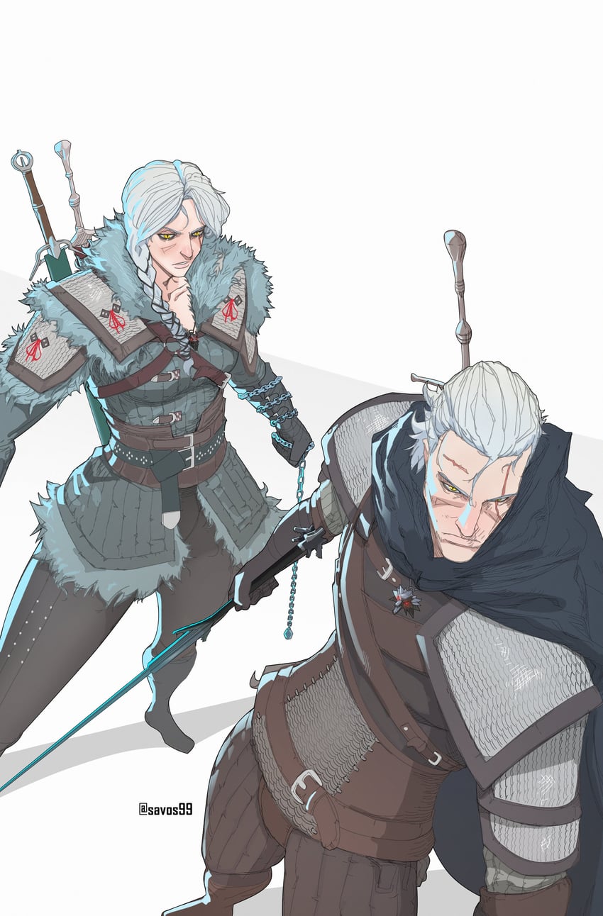 ciri and geralt of rivia (the witcher and 2 more) drawn by savos99