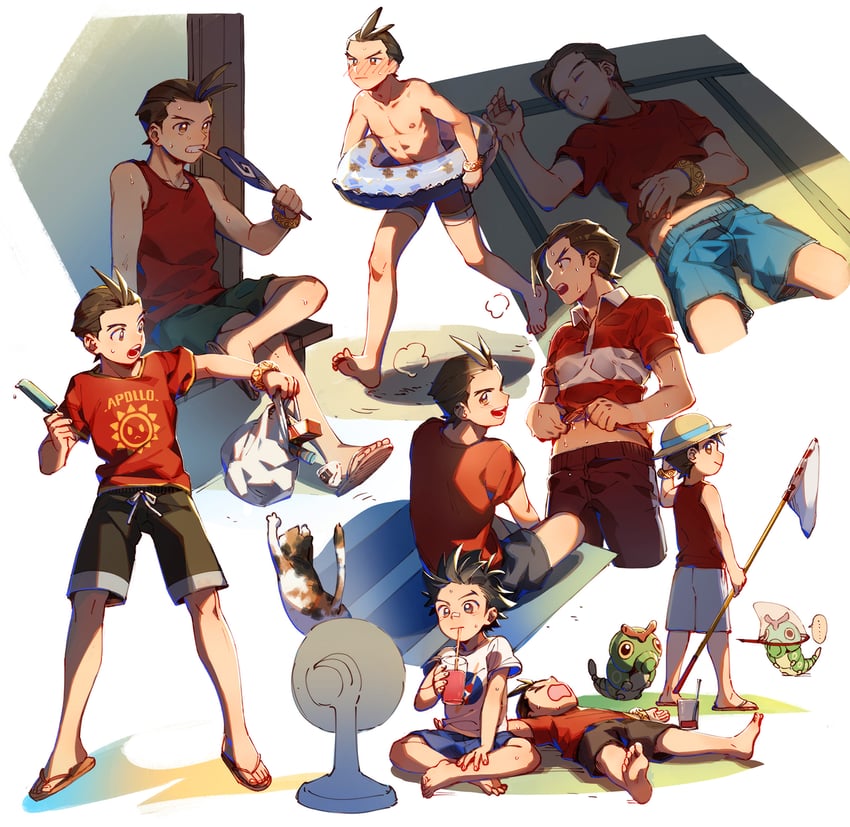 apollo justice, caterpie, and clay terran (pokemon and 1 more) drawn by hi-fi_(fijazzy)