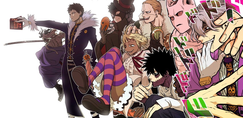 toga himiko, kira yoshikage, crocodile, l, chrollo lucilfer, and 11 more (jojo no kimyou na bouken and 8 more) drawn by denden_(dendenkiribaku)