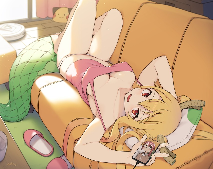tohru, kobayashi, and blonde girl (kobayashi-san chi no maidragon) drawn by cloba