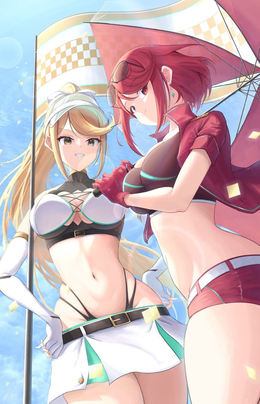 pyra and mythra (xenoblade chronicles and 1 more) drawn by okazu2010015