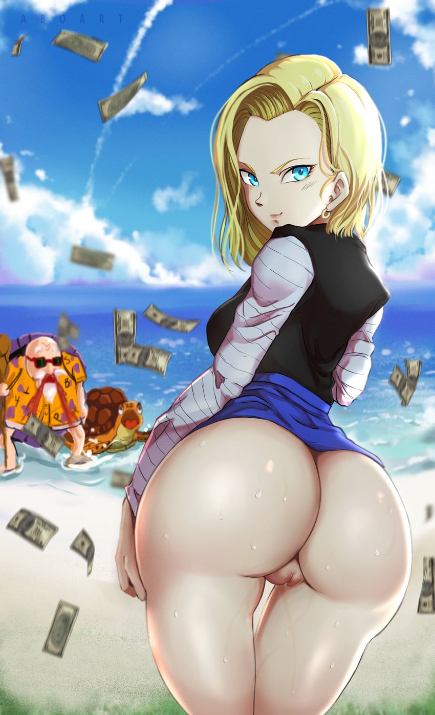 android 18, muten roushi, and umigame (dragon ball and 1 more) drawn by aboleuk