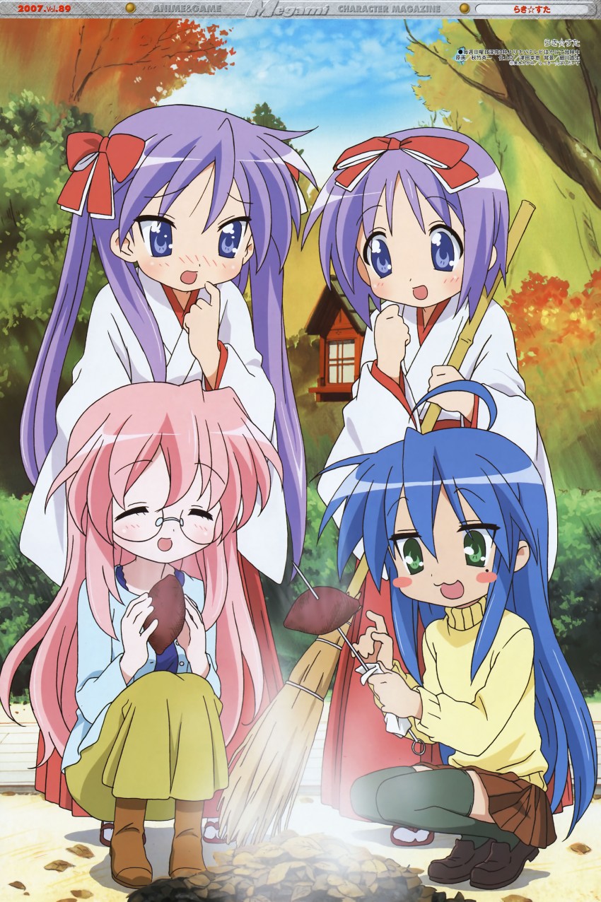 hiiragi kagami, izumi konata, hiiragi tsukasa, and takara miyuki (lucky star and 1 more) drawn by akitake_seiichi