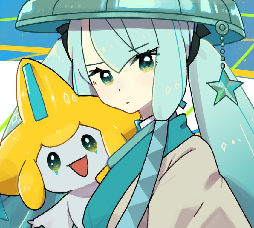 hatsune miku, jirachi, and steel miku (pokemon and 2 more) drawn by tamana