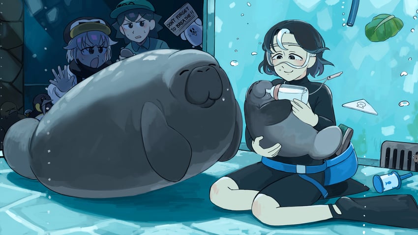 penguin keeper, parrot keeper, and orca keeper (zookeepers) drawn by diva_(hyxpk)