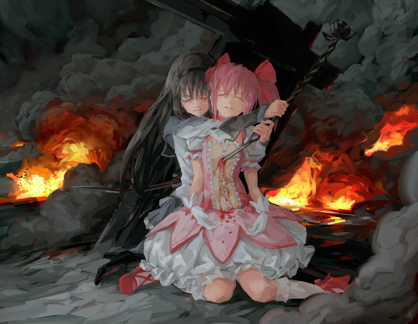 akemi homura and kaname madoka (mahou shoujo madoka magica and 1 more) drawn by archlich