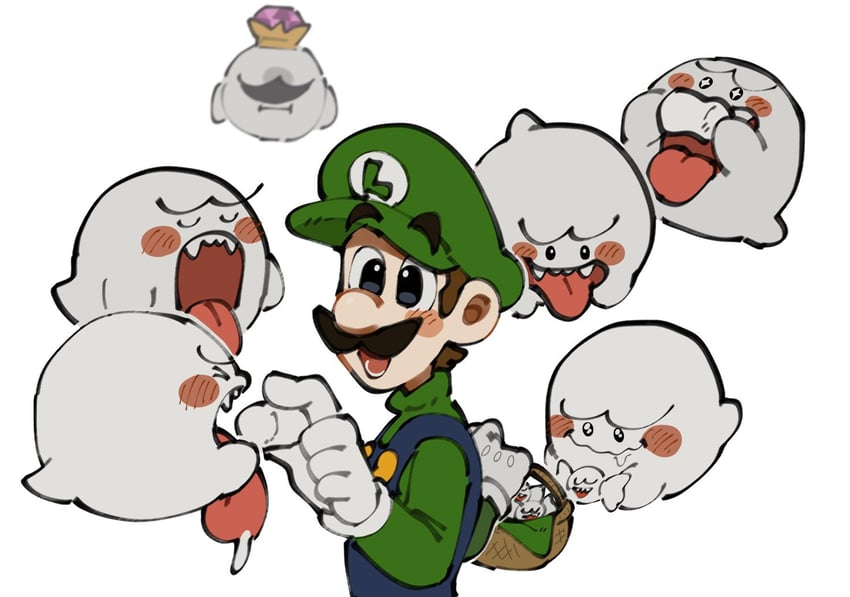 luigi, boo, and king boo (mario and 1 more) drawn by mimimi_(mimimim9999)