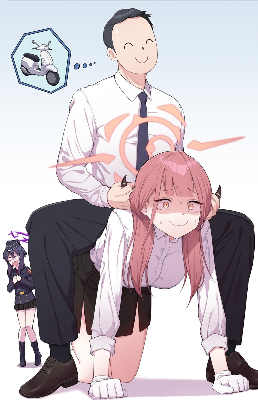 sensei, doodle sensei, aru, and haruka (blue archive) drawn by s-goon
