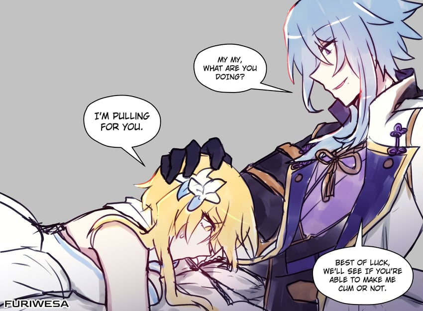 lumine and kamisato ayato (genshin impact) drawn by furiwesa