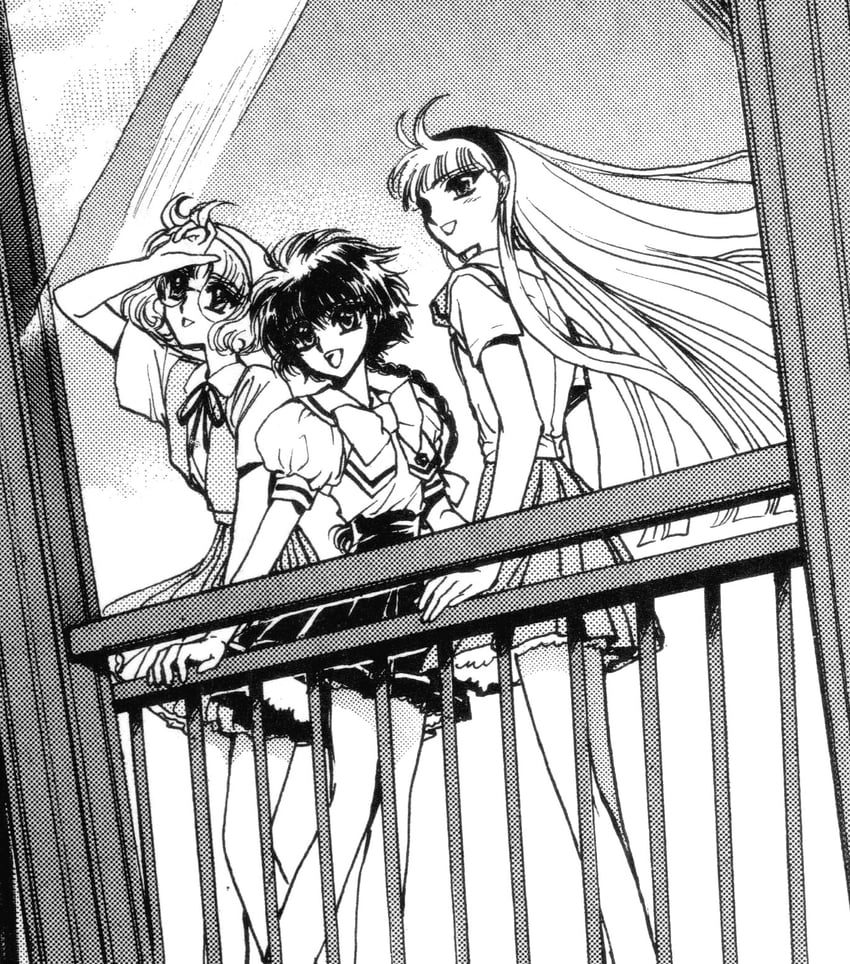 shidou hikaru, ryuuzaki umi, and hououji fuu (magic knight rayearth) drawn by clamp_(circle)