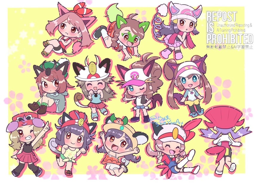 dawn, may, rosa, hilda, gloria, and 18 more (pokemon and 12 more) drawn by sheyona