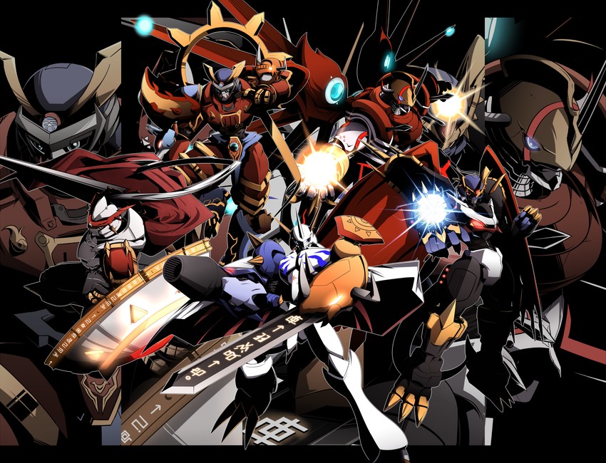 omegamon, dukemon, imperialdramon, shinegreymon, imperialdramon fighter mode, and 1 more (digimon and 5 more) drawn by mori_no_kaeru