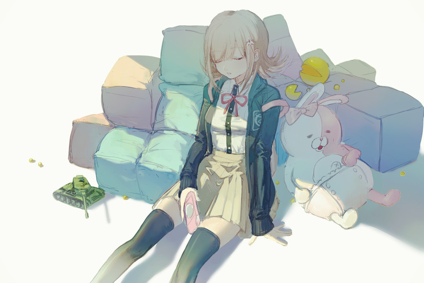 nanami chiaki and monomi (danganronpa and 2 more) drawn by kkia