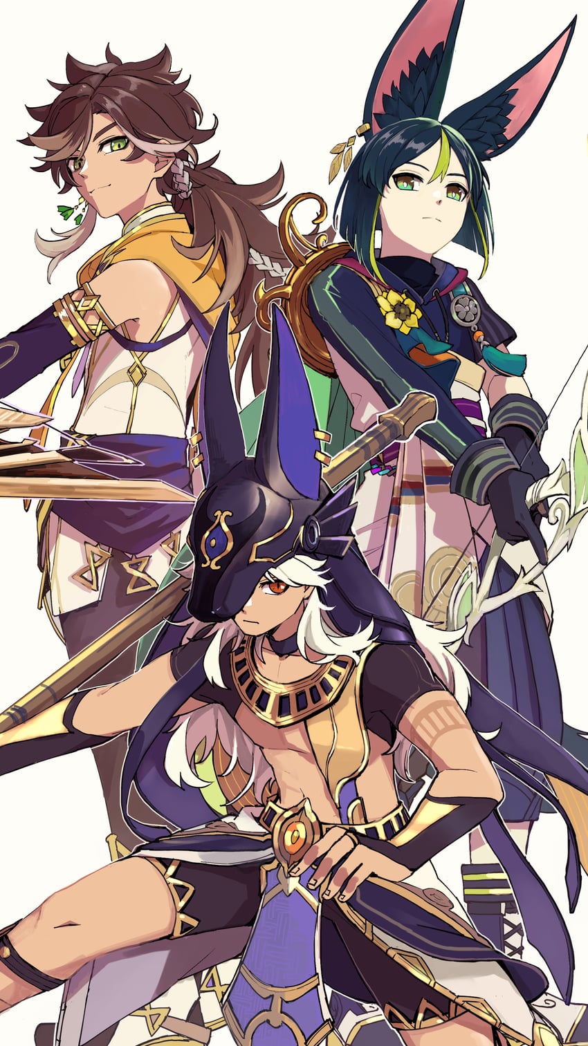 tighnari, cyno, and sethos (genshin impact) drawn by touji_gnsn