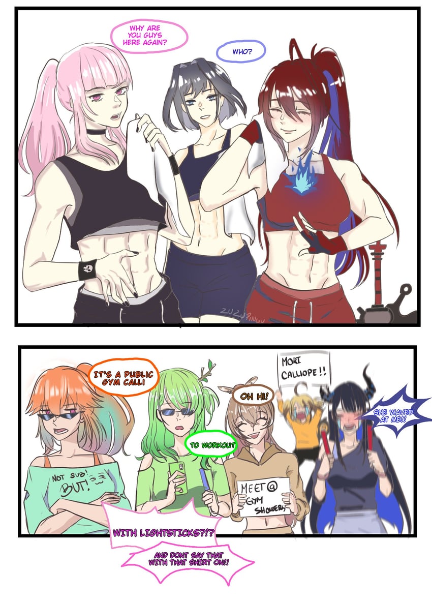 mori calliope, ouro kronii, nanashi mumei, takanashi kiara, ceres fauna, and 3 more (hololive and 1 more) drawn by zuzupingu