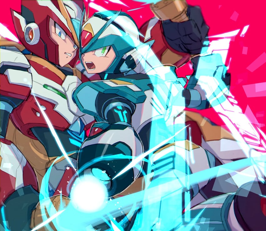 zero, x, dive armor x, and dive armor zero (mega man and 2 more) drawn by vsub_01