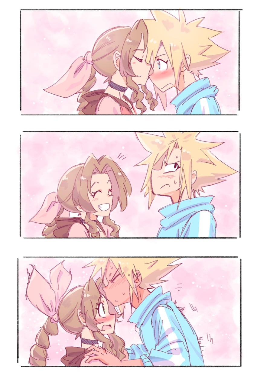 cloud strife and aerith gainsborough (final fantasy and 1 more) drawn by bervens12
