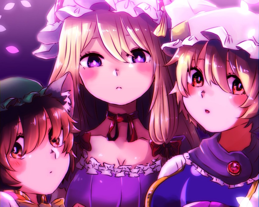 yakumo yukari, yakumo ran, and chen (touhou) drawn by kashiwara_mana