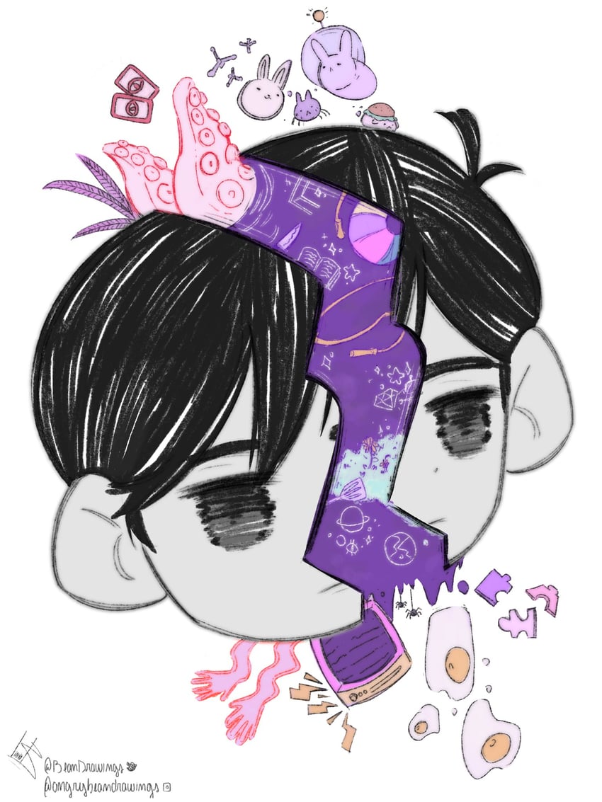 omori, forest bunny, bug bunny, space bunny, abbi, and 1 more (omori) drawn by angrybean