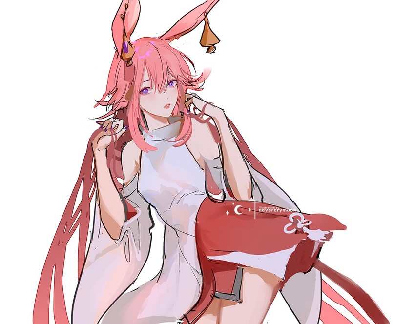 yae miko and yae sakura (genshin impact and 3 more) drawn by nevercrymoon