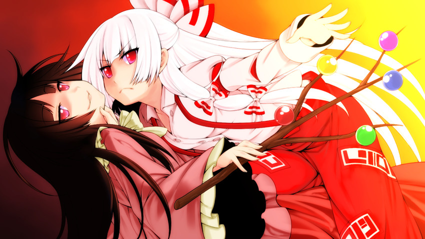 fujiwara no mokou and houraisan kaguya (touhou) drawn by hitoe_(urayama_volcano)