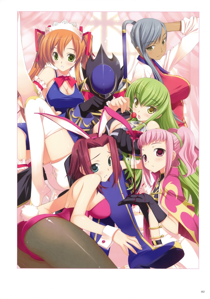 c.c., kouzuki kallen, anya alstreim, shirley fenette, zero, and 1 more (code geass) drawn by fujima_takuya