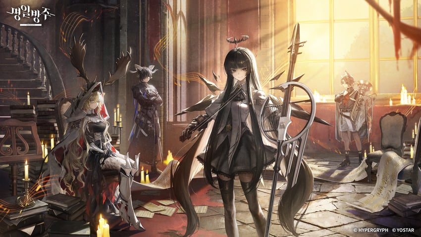 virtuosa, viviana, lessing, and bassline (arknights) drawn by daniel_deng