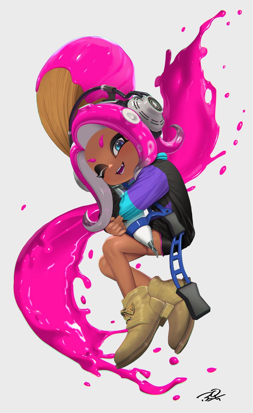 octoling player character and octoling girl (splatoon) drawn by puchiman