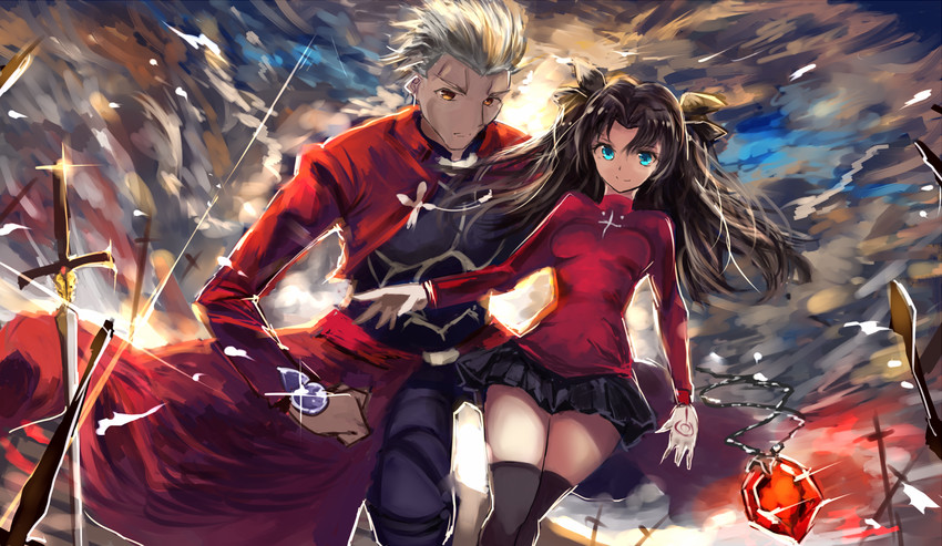 tohsaka rin and archer (fate and 1 more) drawn by moruchi_(rinaka_moruchi)