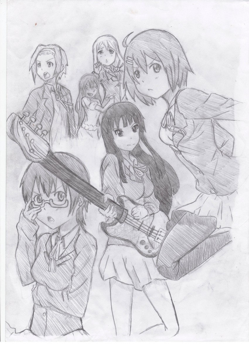 akiyama mio, hirasawa yui, tainaka ritsu, kotobuki tsumugi, manabe nodoka, and 1 more (k-on! and 1 more) drawn by marco_polo_972