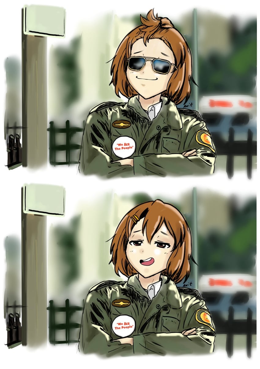 hirasawa yui, travis bickle, and robert de niro (k-on! and 1 more) drawn by exit_(brush_whip)