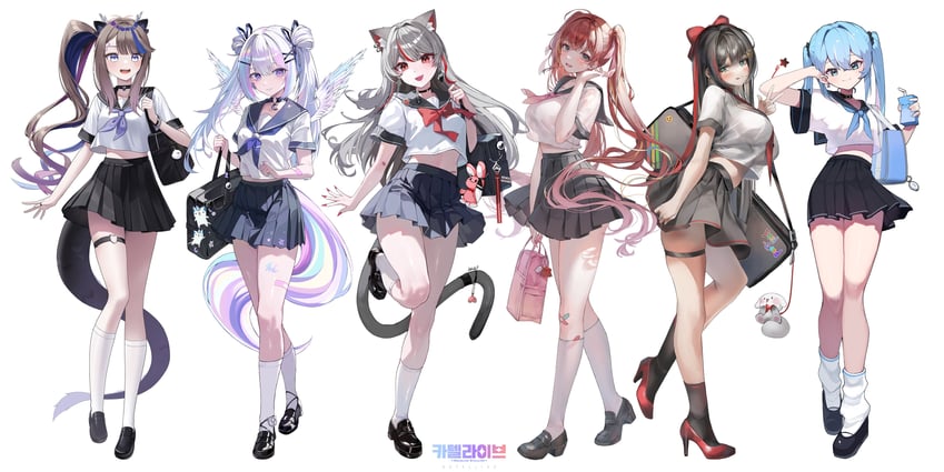 akane lize, airi kanna, shirayuki hina, neneko mashiro, ayatsuno yuni, and 1 more (stellive) drawn by hayan and kkato