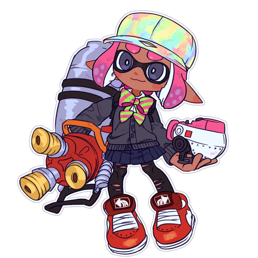 inkling player character, inkling girl, and aki (splatoon and 1 more) drawn by ikki_(gsl_9708)