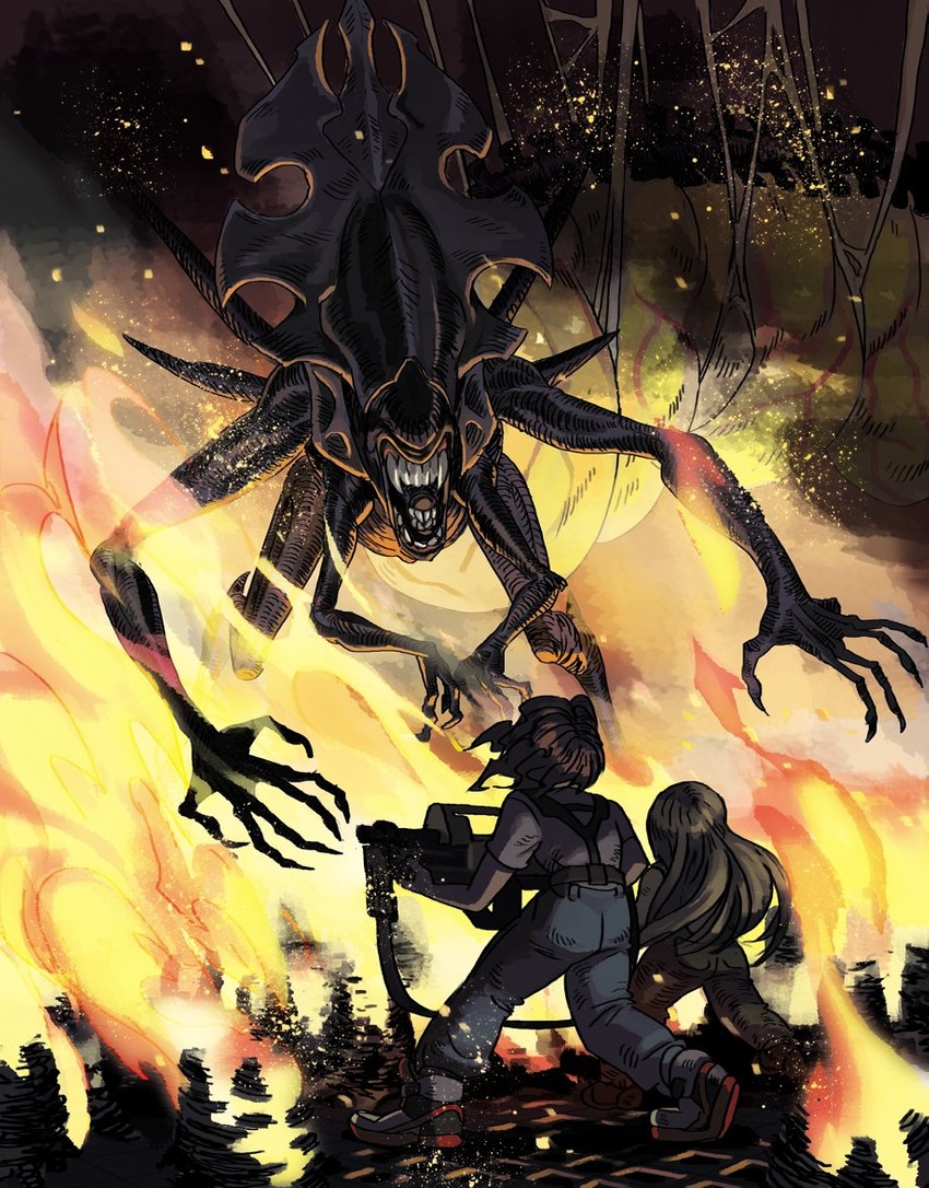 xenomorph, ellen ripley, alien queen, and newt (alien and 1 more) drawn by alex_ahad