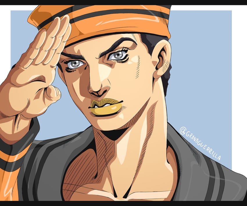 higashikata josuke (jojo no kimyou na bouken and 1 more) drawn by grandguerrilla and yuri_sillies