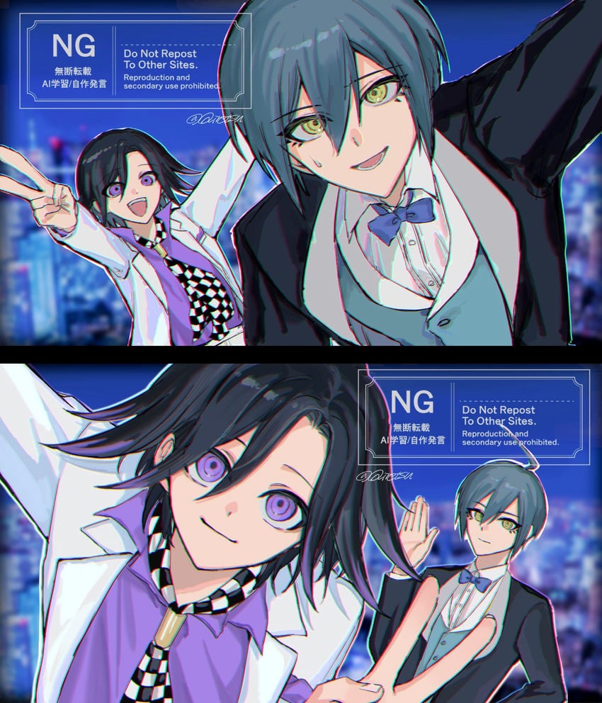 oma kokichi and saihara shuichi (danganronpa and 1 more) drawn by qiretsu