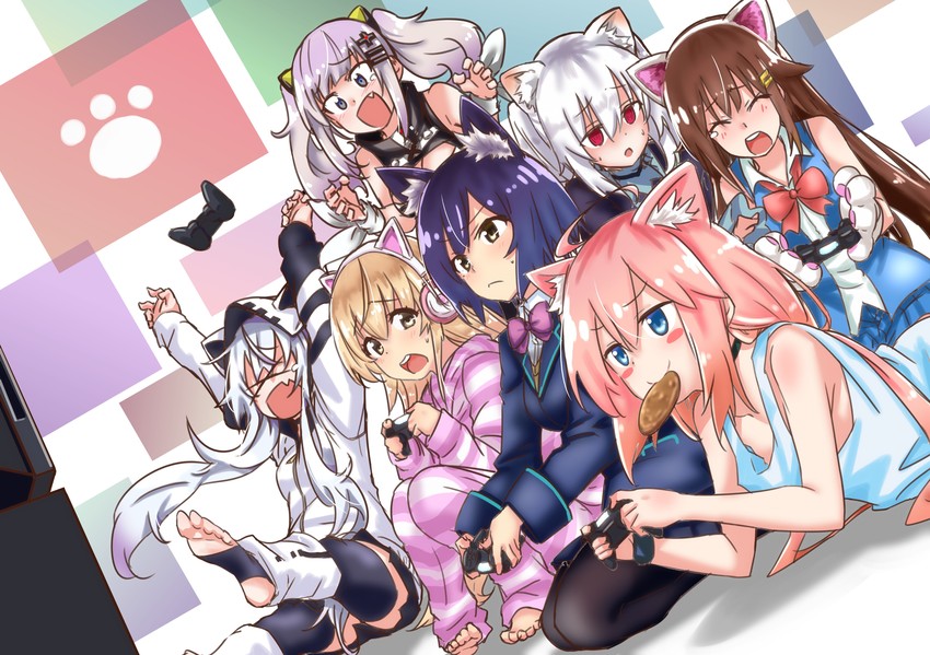 tokino sora, kaguya luna, shizuka rin, nekomiya hinata, ienaga mugi, and 2 more (hololive and 5 more) drawn by taiyama_aki