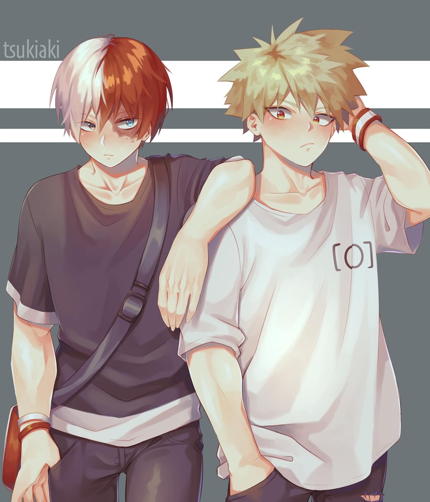 bakugou katsuki and todoroki shoto (boku no hero academia) drawn by tsukiaki_teriyaki
