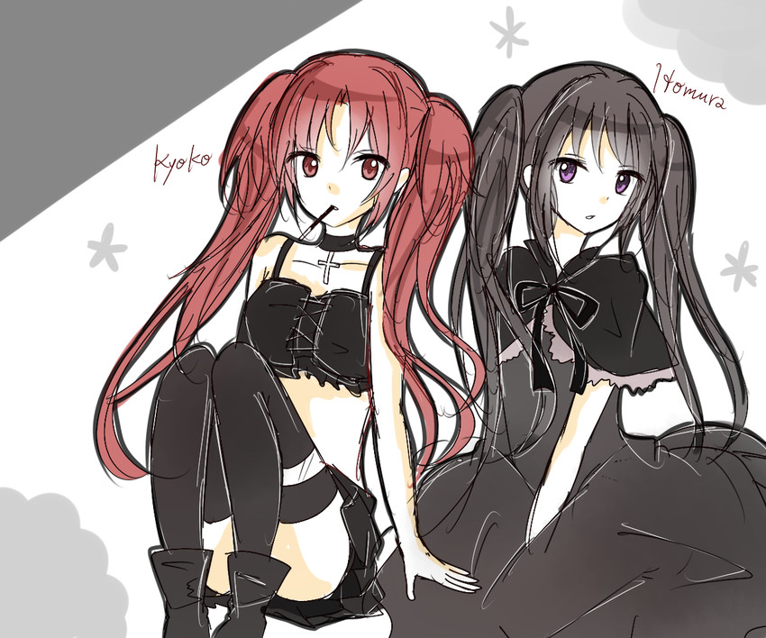 akemi homura and sakura kyoko (mahou shoujo madoka magica and 1 more) drawn by sakuira-ame_(zyosefi-nu)