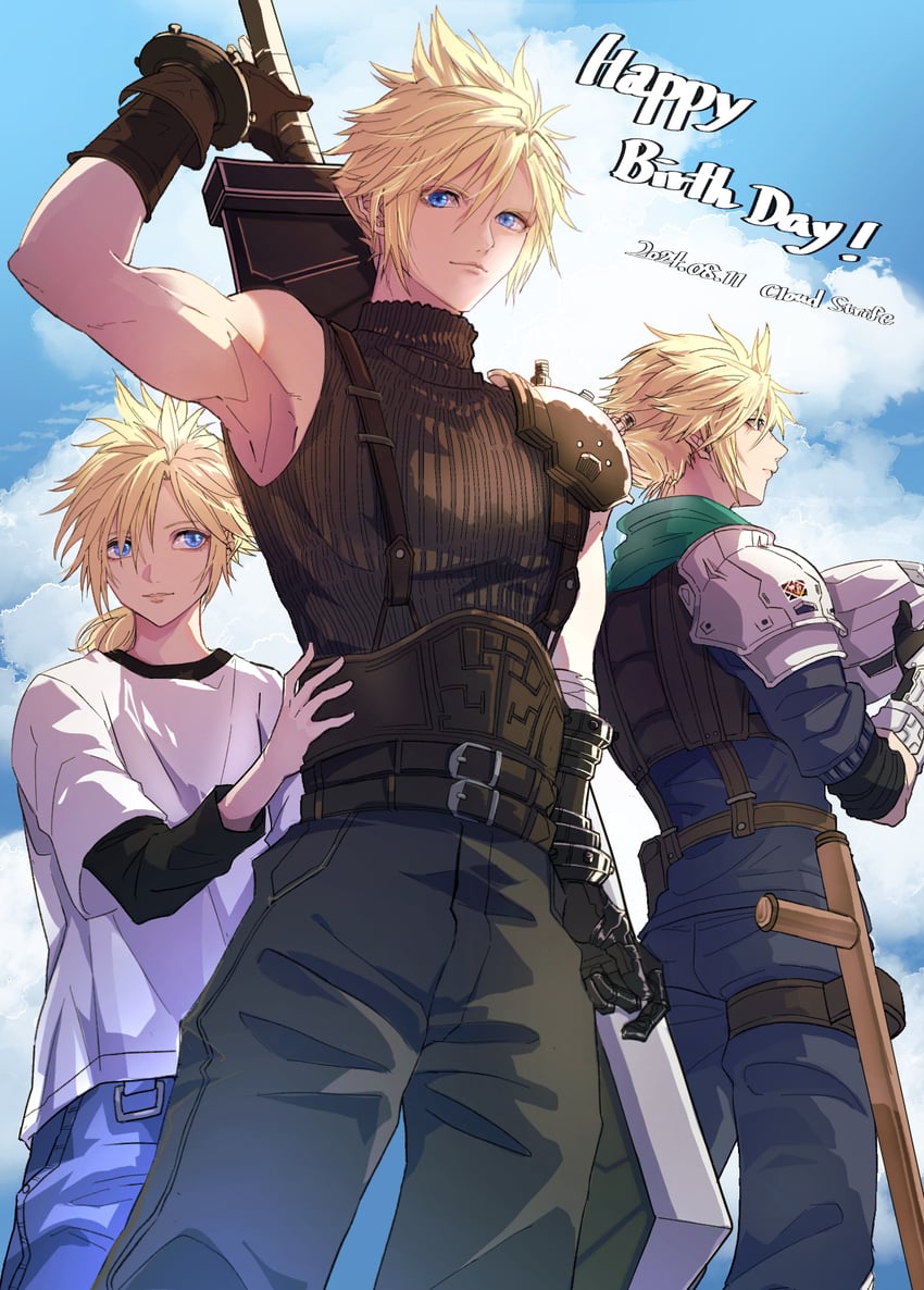 cloud strife (final fantasy and 3 more) drawn by 26caaan