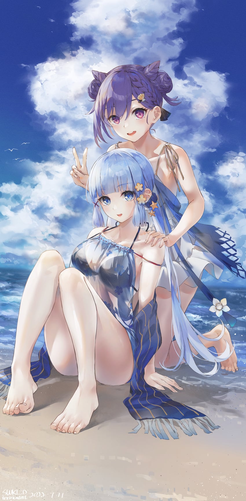 keqing and kamisato ayaka (genshin impact) drawn by swkl:d